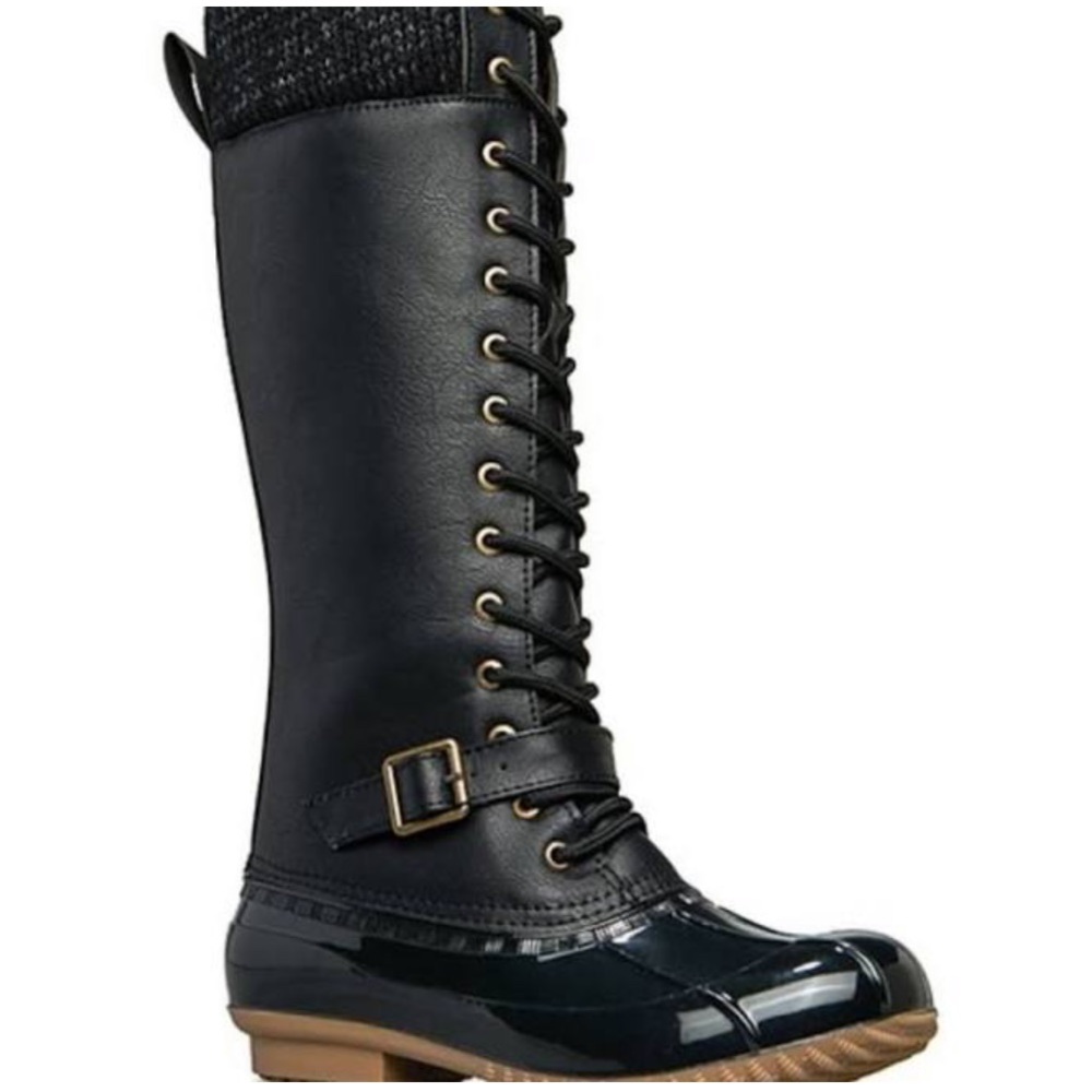 Black knee high snow boots